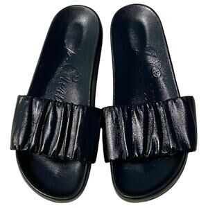 J. Crew Menorca Scrunchie-Strap Leather Slides - Black - 8